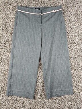 Vtg Y2K Speechless Juniors Sz 11 Cropped Wide Leg Dress Pants Gray Pink Trim